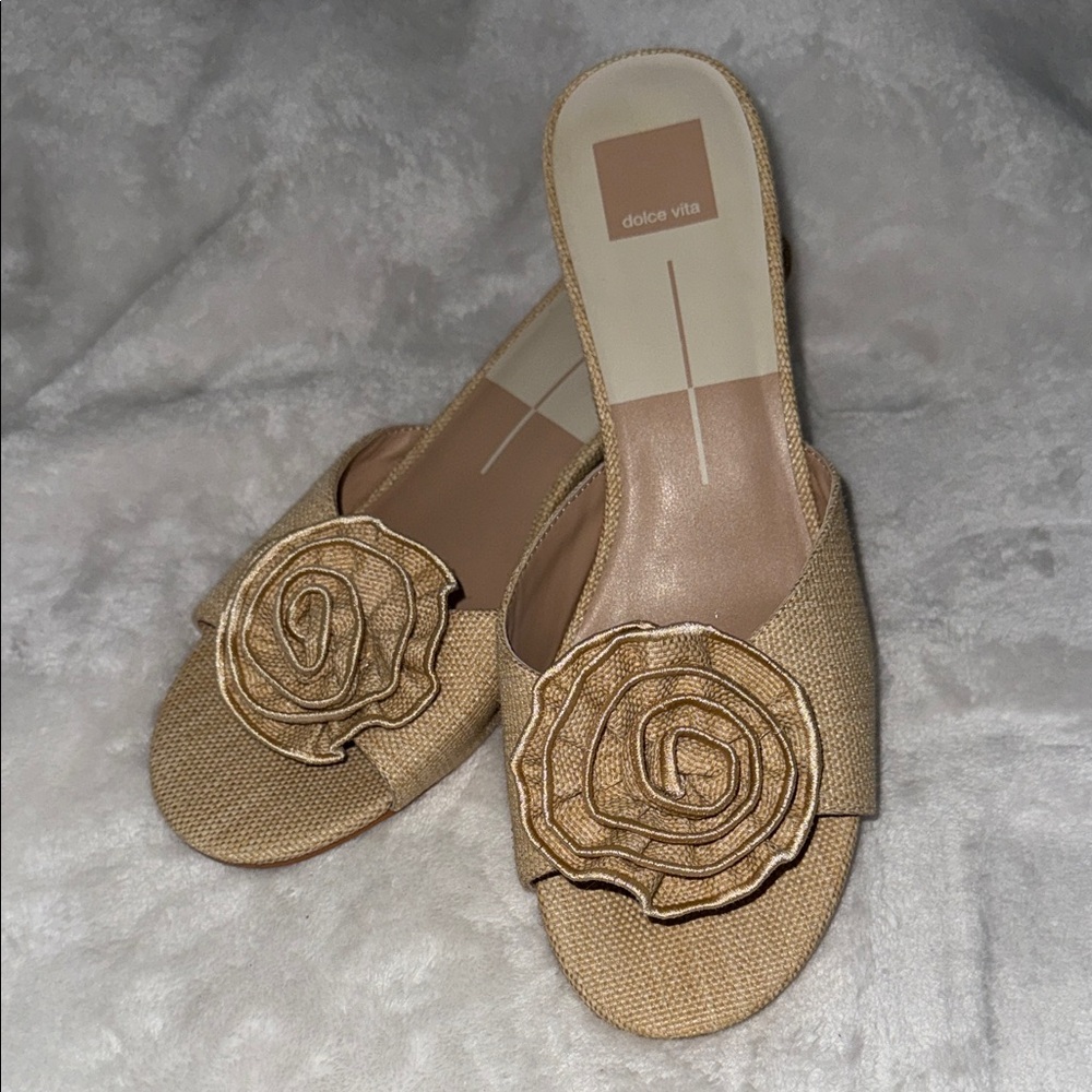 Dolce Vita Gold-Tone Floral Slide Mules
